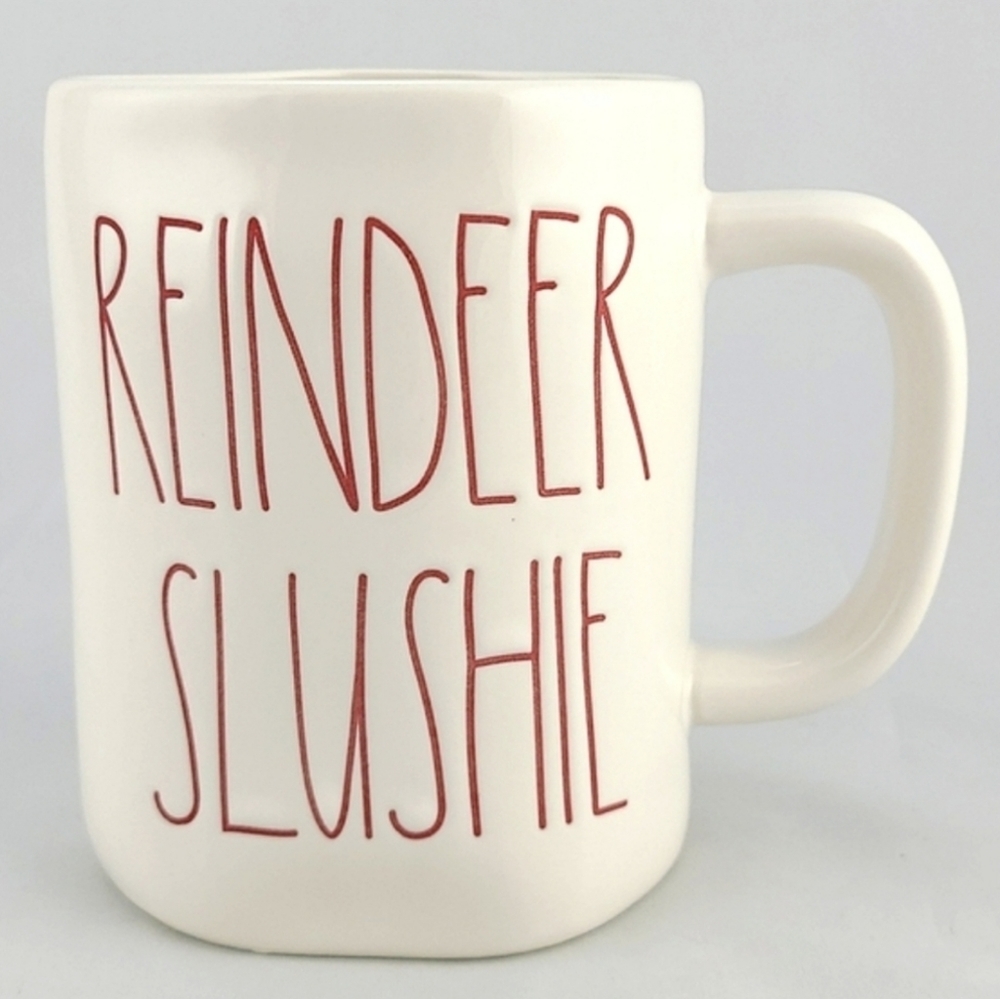 NWT Rae Dunn Artisan White Ceramic Mug Red Large Letters REINDEER SLUSHIE